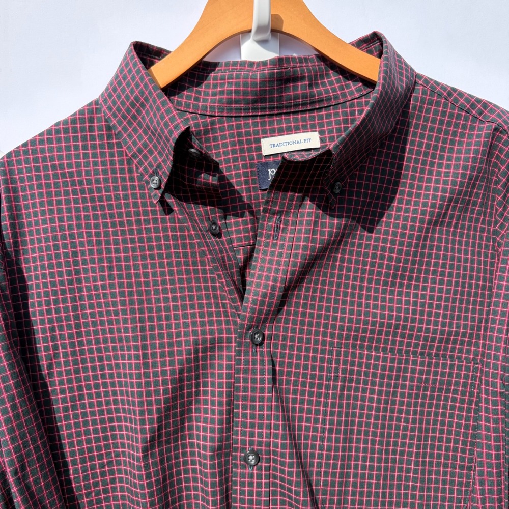 Jos. A. Bank Mens Traditional Fit Tattersall Plaid Button Down Shirt Red Green L